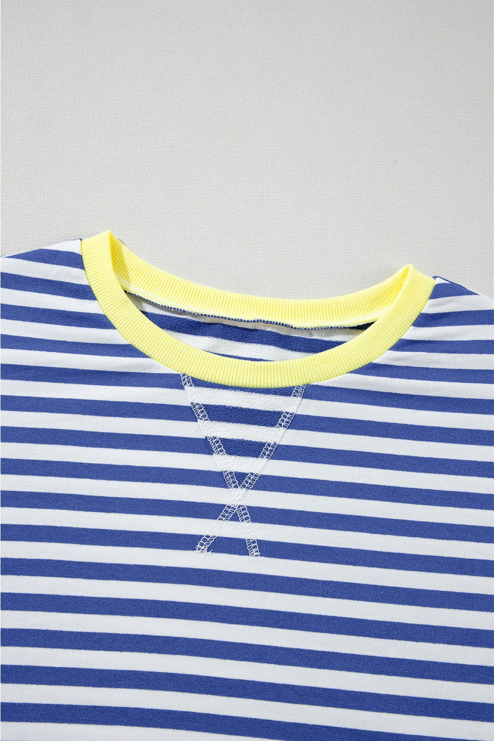 Blue Stripe Oversized Contrast Trim Pullover Sweatshirt