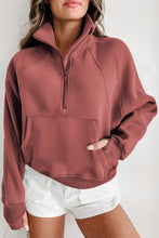 Load image into Gallery viewer, Sea Green Fleece Lined Zip Up Stand Collar Thumbhole Sleeve Sweatshirt
