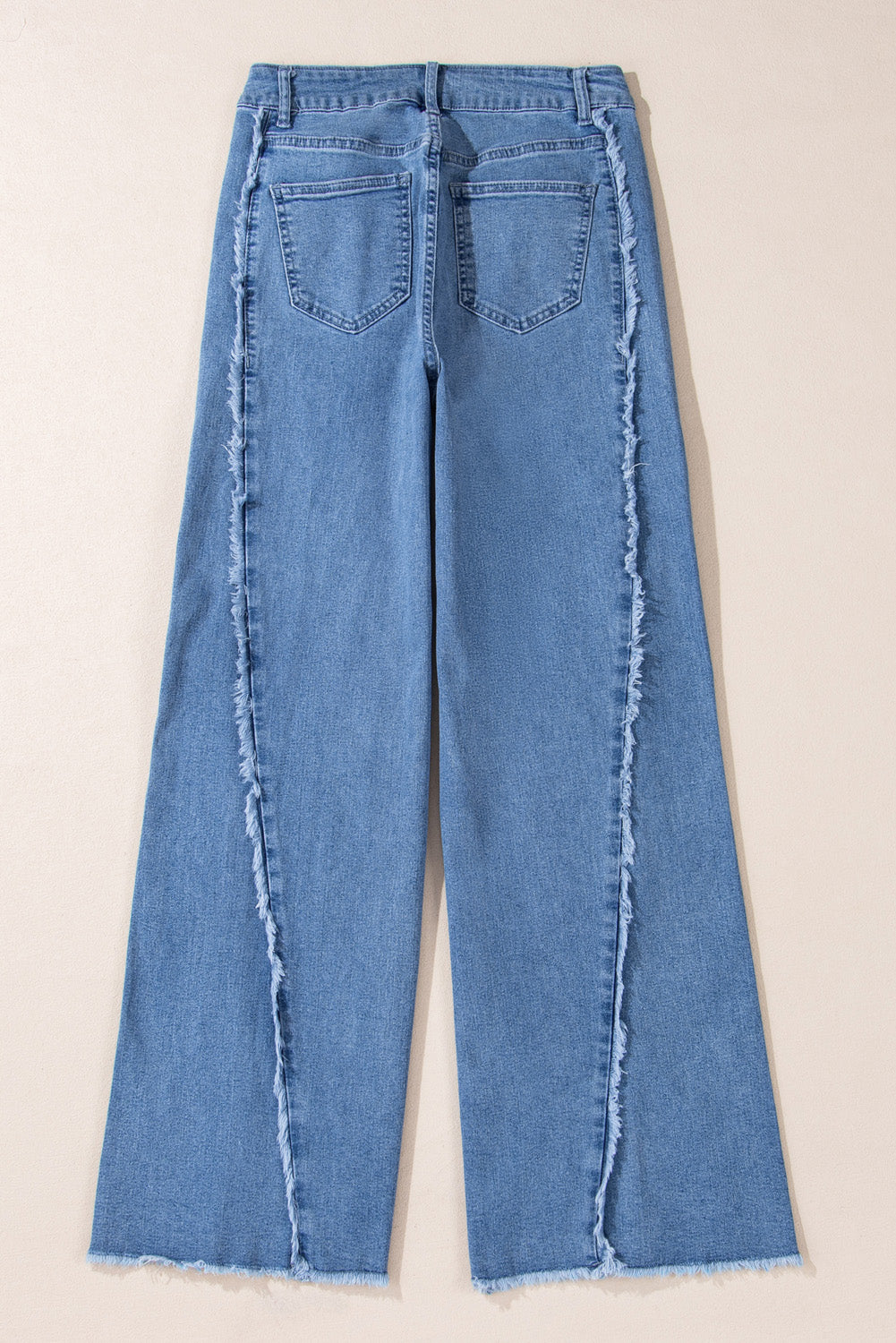 Beau Blue Vintage Stitching Raw Hem Flared Jeans