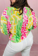 Load image into Gallery viewer, Multicolour Leopard Color Block Knitted Crewneck Plus Size T Shirt
