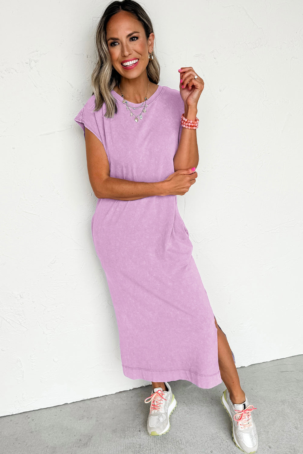 Carrot Mineral Wash Pocketed T-shirt Long Dress