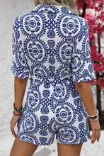 Load image into Gallery viewer, Blue Mandala Printed Short Sleeve Belted Shirt Romper
