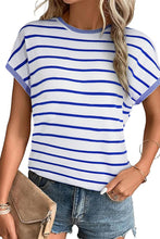 Load image into Gallery viewer, Sky Blue Stripe Knitted Bat Sleeve T Shirt
