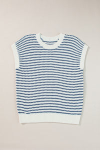 Red Stripe Ribbed Trim Loose Fit Knitted Sweater Vest