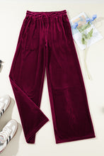 Load image into Gallery viewer, Burgundy Solid Drawstring Waist Wide Leg Pants
