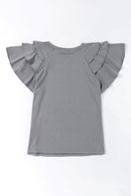 Load image into Gallery viewer, Gray Plain Tiered Ruffled Short Sleeve T Shirt
