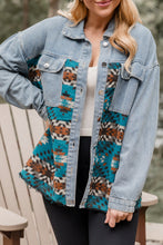 Load image into Gallery viewer, Blue Aztec Printed Denim Jacket
