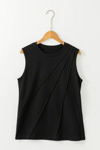 Load image into Gallery viewer, Black Crew Neck Pleated Tank Top
