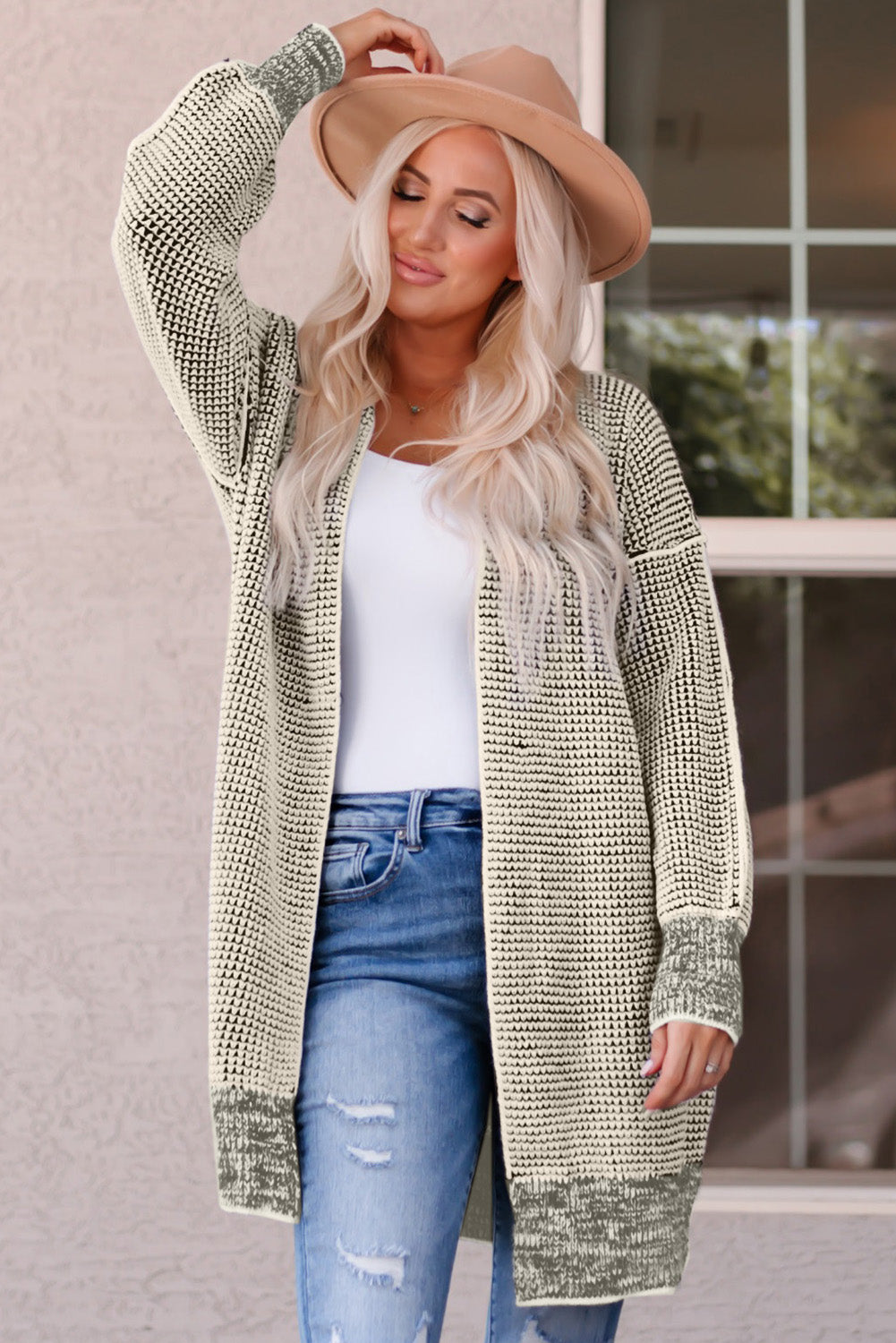 Yellow Plaid Knitted Long Open Front Cardigan