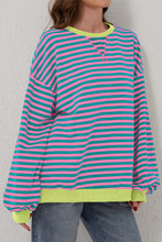 Load image into Gallery viewer, Green Stripe Oversized Contrast Trim Pullover Sweatshirt
