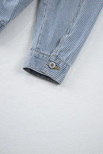 Load image into Gallery viewer, Sky Blue Stripe Washed Oversize Pocketed Denim Jacket
