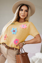 Load image into Gallery viewer, White Cute Flower Applique Short Sleeve Sweater
