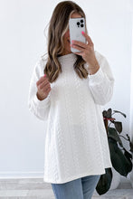 Load image into Gallery viewer, White Cable Textured Long Sleeve Round Neck Top
