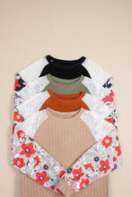 Load image into Gallery viewer, Laurel Green Floral Patchwork Long Sleeve Ribbed Blouse
