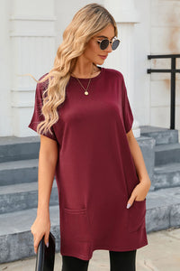 Gray Side Pockets Short Sleeve Tunic Top