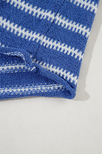 Sky Blue Stripe Drop Shoulder Casual Sweater