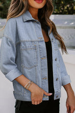 Load image into Gallery viewer, Sky Blue Stripe Washed Oversize Pocketed Denim Jacket
