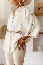 Load image into Gallery viewer, White Crochet Patchwork Half Sleeve Scallop Edge Shirt
