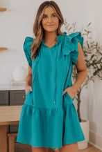 Load image into Gallery viewer, Green Tiered Ruffled Sleeves Mini Dress with Pockets
