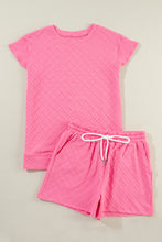 Load image into Gallery viewer, Sachet Pink Checkered Textured Tee and Drawstring Shorts
