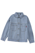 Load image into Gallery viewer, Sky Blue Stripe Washed Oversize Pocketed Denim Jacket
