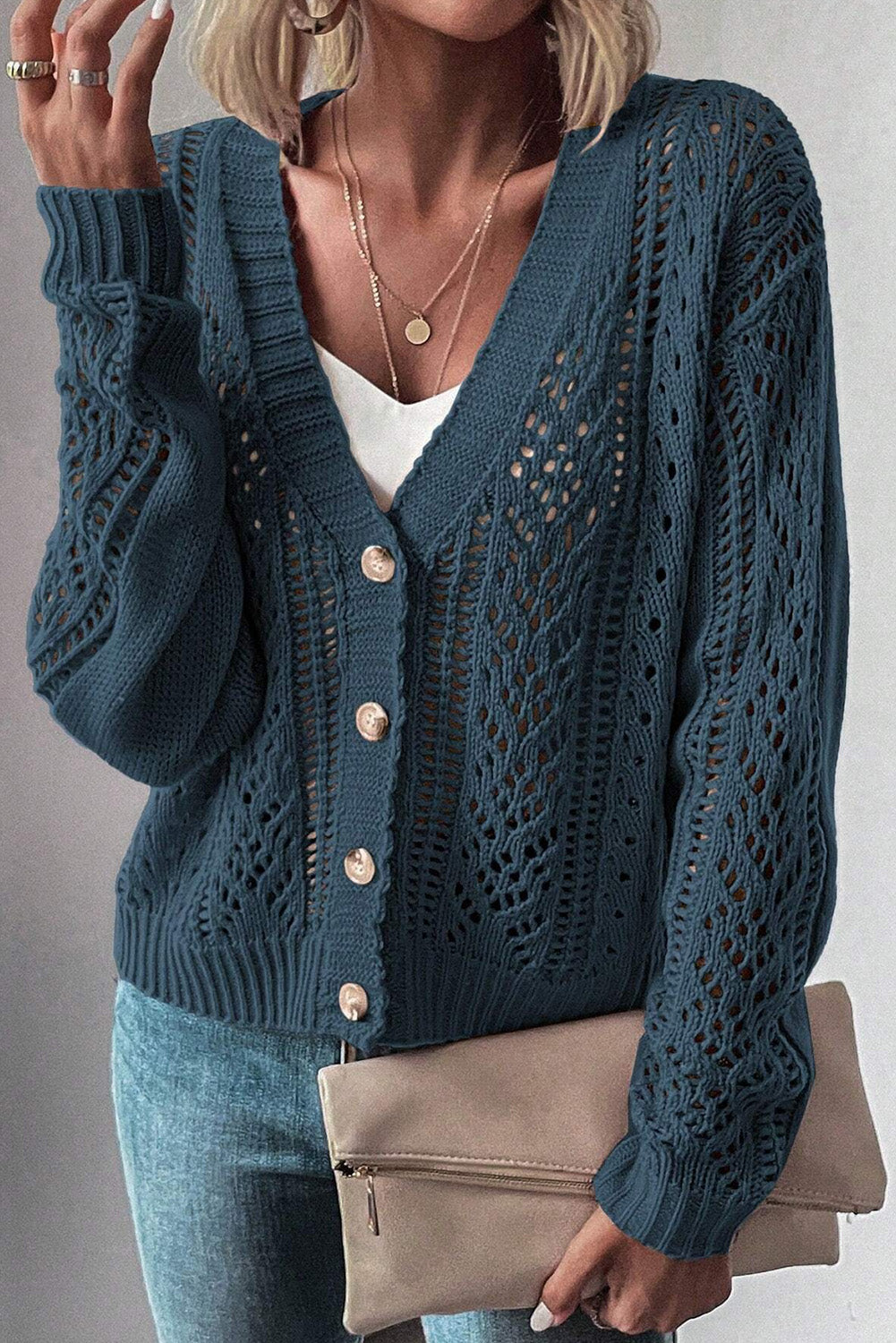 Canton Open Knit Drop Shoulder Sweater Cardigan