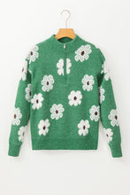 Load image into Gallery viewer, Green Floral Pattern Half Zip Drop Shoulder Sweater
