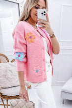 Load image into Gallery viewer, Pink Cute Knitted Floral Pattern Button Up Cardigan
