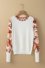 Load image into Gallery viewer, White Floral Patch Bishop Sleeve Sweater
