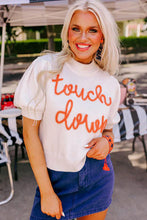 Load image into Gallery viewer, White Touchdown Tinsel Puff Short Sleeve Crew Neck Sweater
