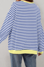 Load image into Gallery viewer, Blue Stripe Oversized Contrast Trim Pullover Sweatshirt
