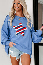 Load image into Gallery viewer, Sky Blue Sequin Trim Embroidered Star USA Pattern Sweatshirt
