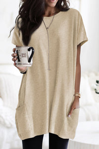 Gray Side Pockets Short Sleeve Tunic Top