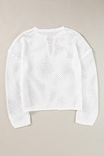 Load image into Gallery viewer, White Open Knit Buttoned Neck Split Sleeve Sweater
