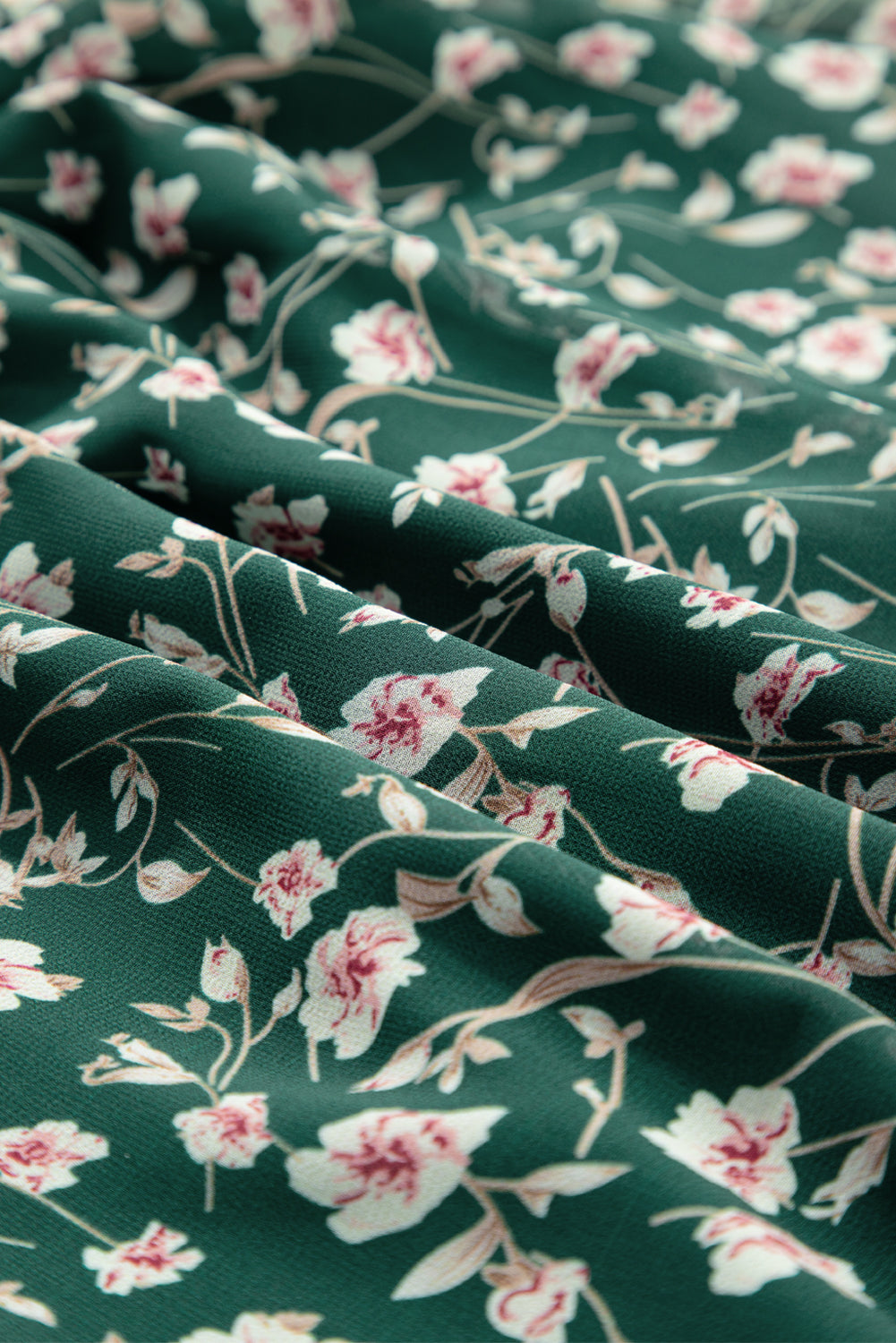 Green Smocked Square Neck Puff Short Sleeve Floral Dress