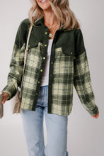 Load image into Gallery viewer, Blackish Green Snap Buttons Colorblock Plaid Shacket
