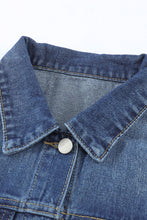 Load image into Gallery viewer, Sky Blue Lapel Distressed Raw Hem Buttons Denim Jacket
