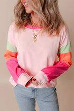 Load image into Gallery viewer, Green Colorblock Patchwork Long Sleeve Loose Top
