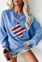 Load image into Gallery viewer, Sky Blue Sequin Trim Embroidered Star USA Pattern Sweatshirt
