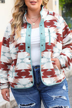 Load image into Gallery viewer, Fiery Red Geometric Aztec Pattern Plus Size Fleece Jacket
