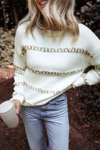 Load image into Gallery viewer, White Colorful Crossed Stitch Drop Shoulder Sweater
