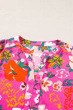 Load image into Gallery viewer, Rose Floral Printed Split V Neck Puff Sleeve Blouse
