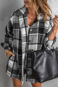 Red Plaid Print Buttoned Shirt Jacket