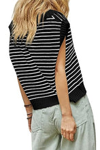 Load image into Gallery viewer, Black Stripe Turn-down V Neck Sweater Tank Top
