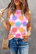 Load image into Gallery viewer, Pink Floral Print Round Neck Sleeveless Top
