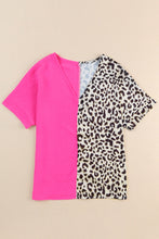 Load image into Gallery viewer, Rose Contrast Leopard Color Block Blouse
