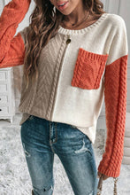 Load image into Gallery viewer, Gold Flame Colorblock Patched Pocket Drop Shoulder Sweater
