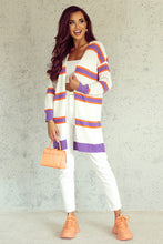 Load image into Gallery viewer, Multicolor Striped Long Sleeve Ribbed Trim Button Cardigan
