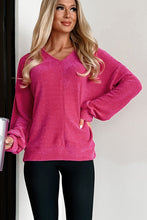 Load image into Gallery viewer, Rose Red Textured Long Sleeve V Neck Top
