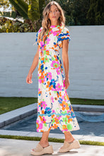 Load image into Gallery viewer, Pink Ricrac Trim Flutter Sleeve Buttoned Floral Maxi Dress
